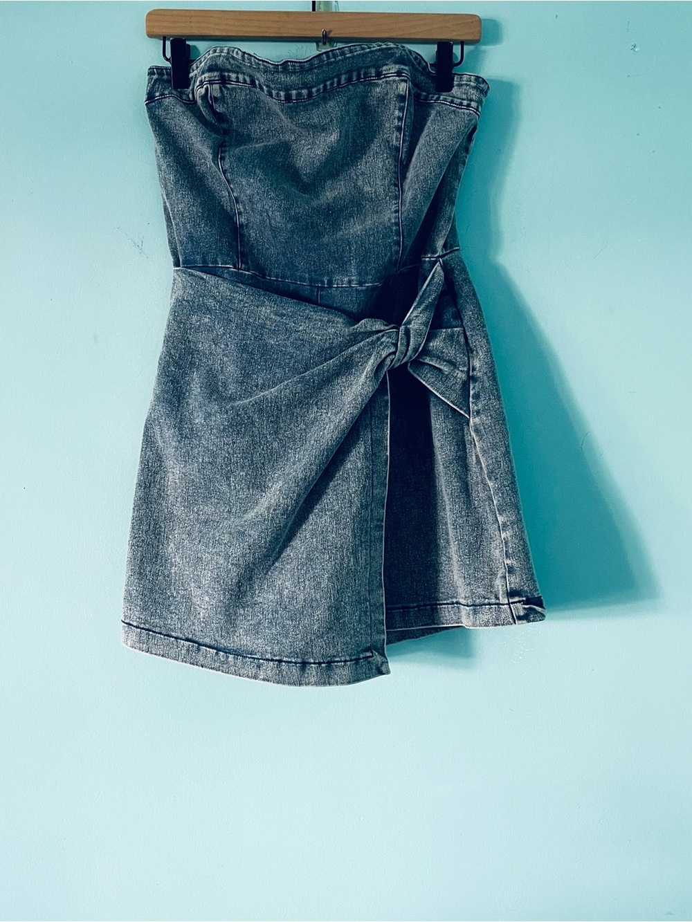 Flying Tomato Wrap Strapless Stretch Denim Tube Skort Romper L Blue Summer Retro